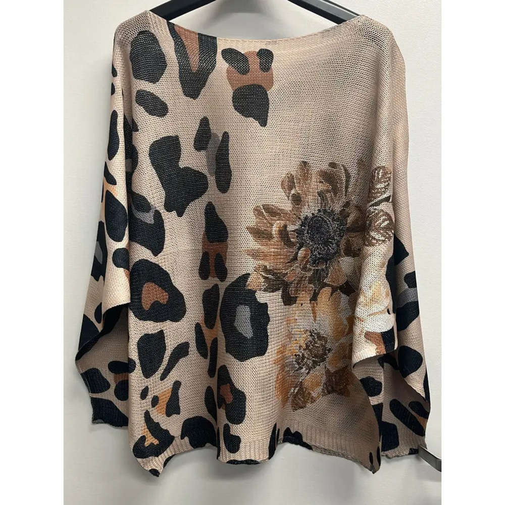 L52 Loowie Leopard Round Neck Knit Printed Sweater One Size